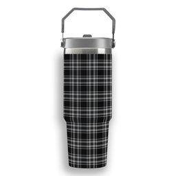 ScotsTee Shop Scottish Stewart Black and White Tartan Flip Straw Tumbler 20oz 30oz