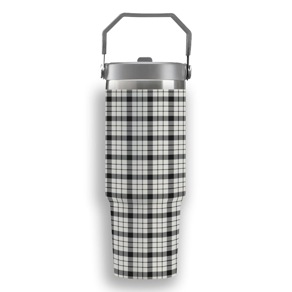 ScotsTee Shop Scottish McFarlane Black White Ancient Tartan Flip Straw Tumbler 20oz 30oz