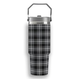 ScotsTee Shop Scottish Menzies Black and White Tartan Flip Straw Tumbler 20oz 30oz