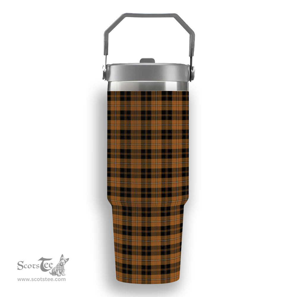 ScotsTee Shop Scottish Johnston Orange and Black Tartan Flip Straw Tumbler 20oz 30oz