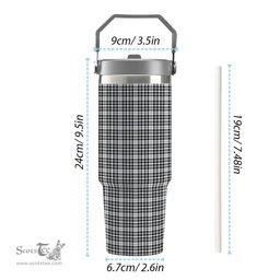 ScotsTee Shop Scottish Scott Black and White Modern Tartan Flip Straw Tumbler 20oz 30oz