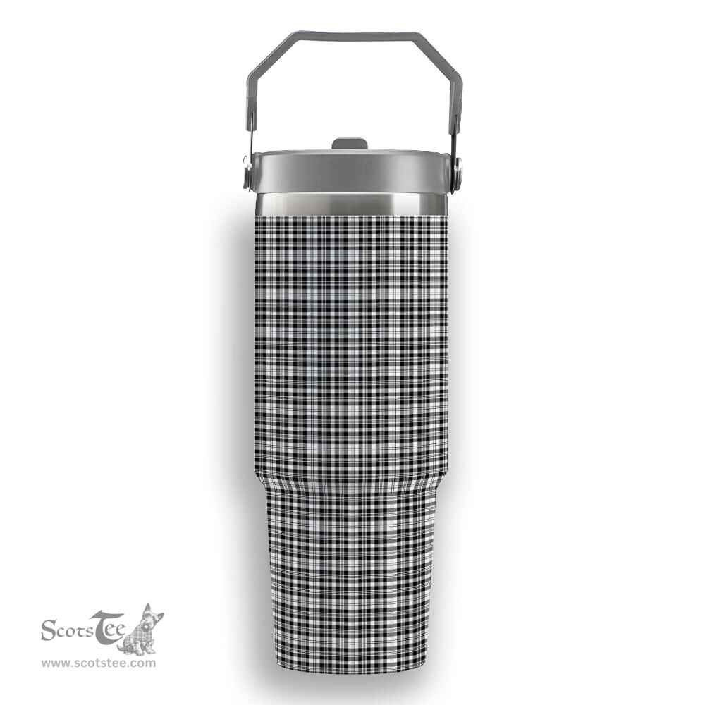 ScotsTee Shop Scottish Scott Black and White Modern Tartan Flip Straw Tumbler 20oz 30oz