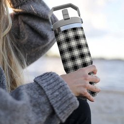 ScotsTee Shop Scottish MacFie Black & White Ancient Tartan Flip Straw Tumbler 20oz 30oz