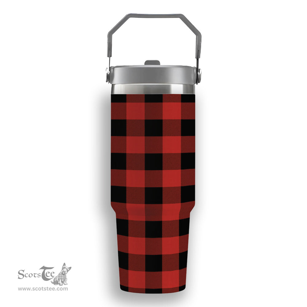 ScotsTee Shop Scottish Gregor Red & Black Ancient Tartan Flip Straw Tumbler 20oz 30oz
