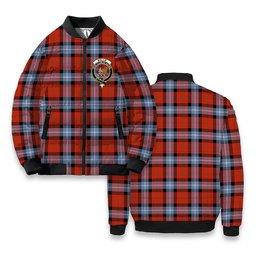 ScotsTee Shop Scottish Baillie of Polkemmet Red Ancient Crest Tartan Bomber Puffer Jacket