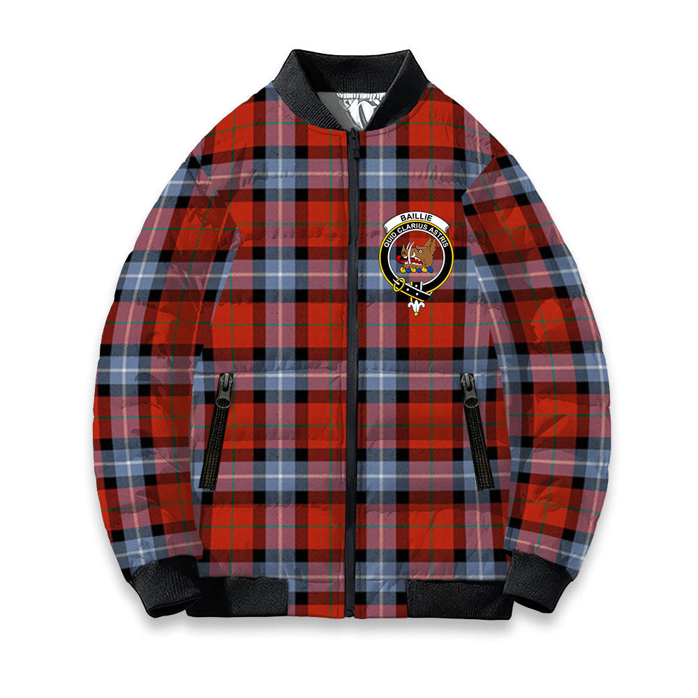 ScotsTee Shop Scottish Baillie of Polkemmet Red Ancient Crest Tartan Bomber Puffer Jacket