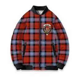 ScotsTee Shop Scottish Baillie of Polkemmet Red Ancient Crest Tartan Bomber Puffer Jacket