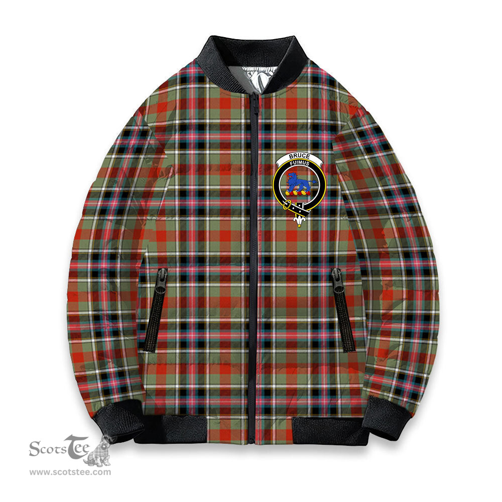 ScotsTee Shop Scottish Bruce of Kinnaird Ancient Crest Tartan Bomber Puffer Jacket