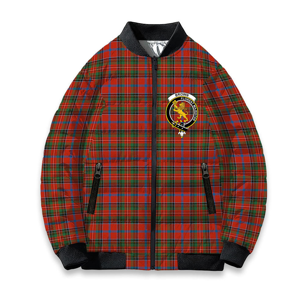 ScotsTee Shop Scottish Brown of Castledean (Broun of Castledean) Ancient Crest Tartan Bomber Puffer Jacket