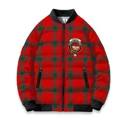 ScotsTee Shop Scottish Donald of the Isles Red Modern Crest Tartan Bomber Puffer Jacket