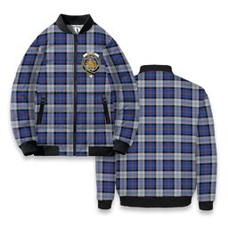 ScotsTee Shop Scottish Gillies Dress Blue Crest Tartan Bomber Puffer Jacket