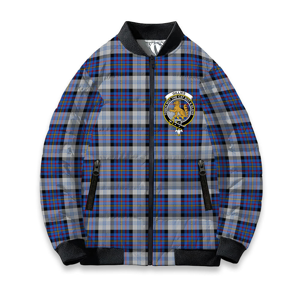 ScotsTee Shop Scottish Gillies Dress Blue Crest Tartan Bomber Puffer Jacket