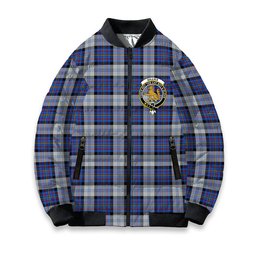 ScotsTee Shop Scottish Gillies Dress Blue Crest Tartan Bomber Puffer Jacket