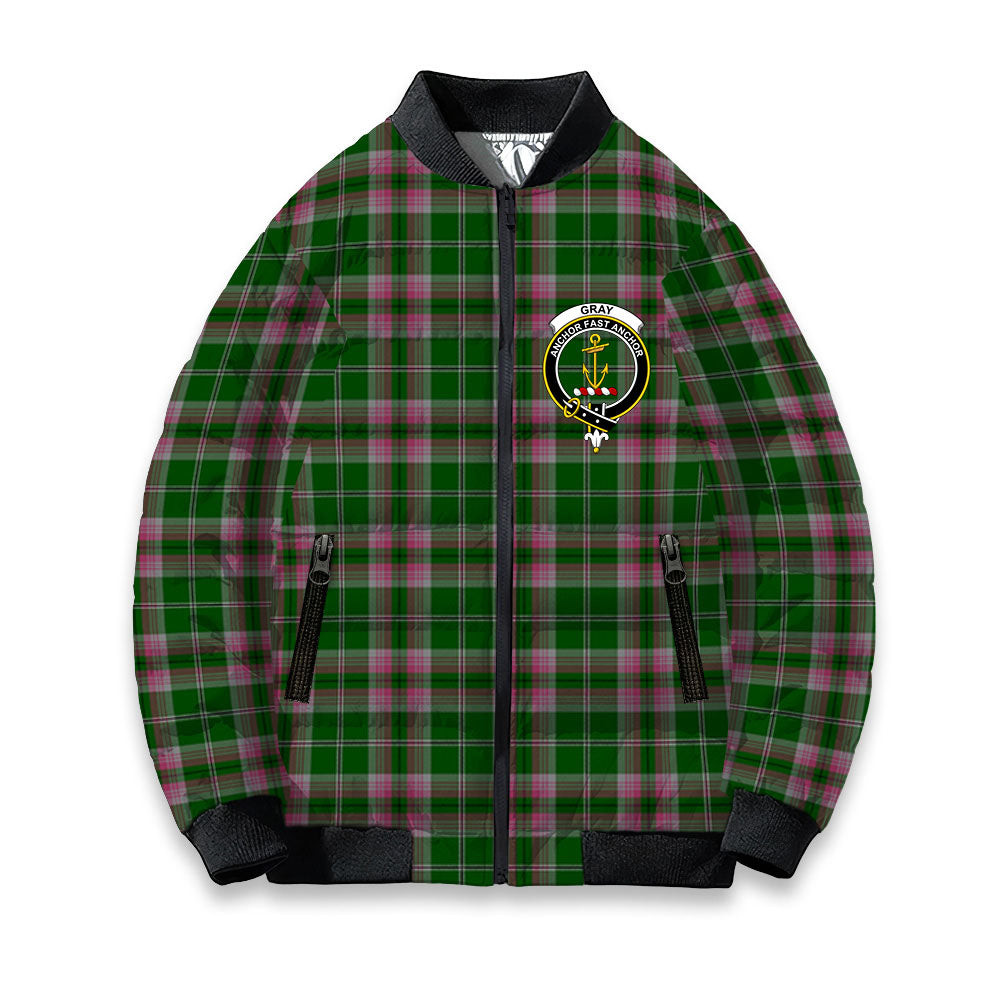 ScotsTee Shop Scottish Gray Hunting SC Crest Tartan Bomber Puffer Jacket
