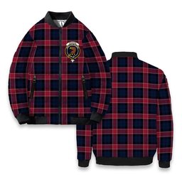 ScotsTee Shop Scottish Graham of Menteith Red Modern Crest Tartan Bomber Puffer Jacket