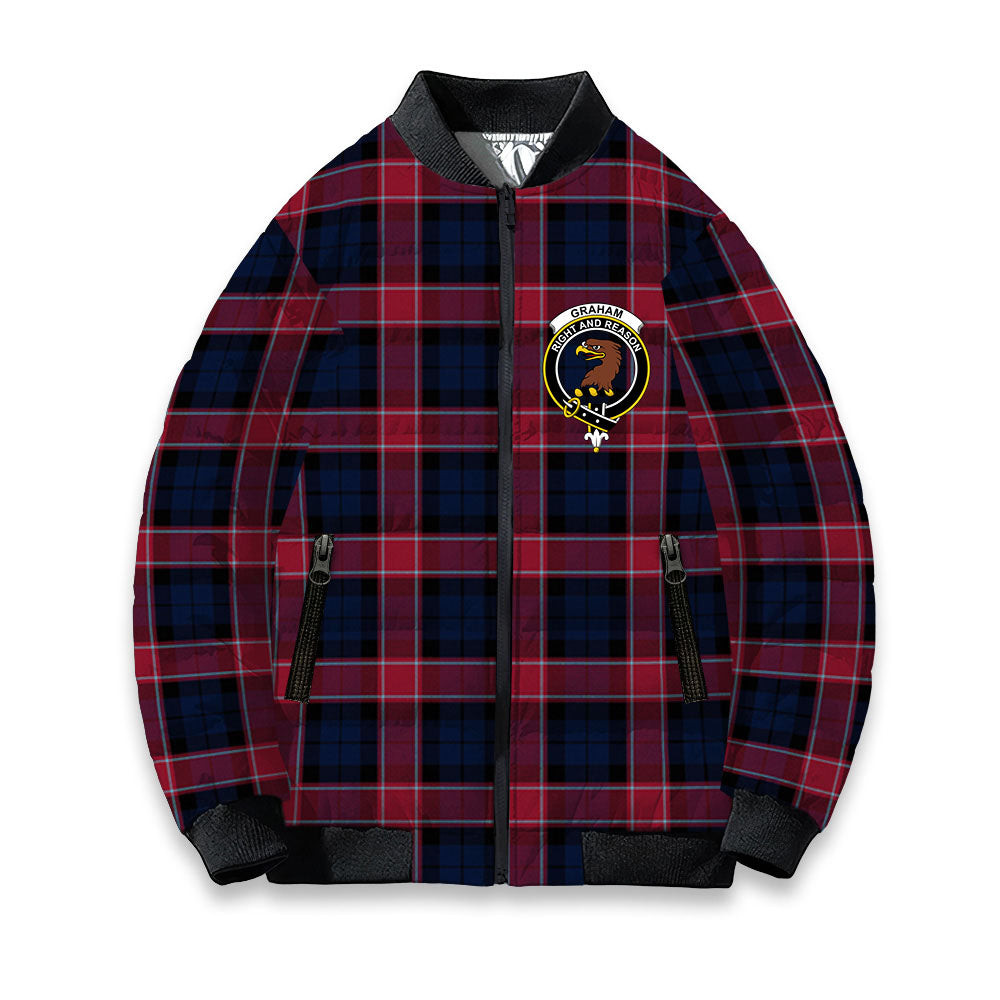 ScotsTee Shop Scottish Graham of Menteith Red Modern Crest Tartan Bomber Puffer Jacket