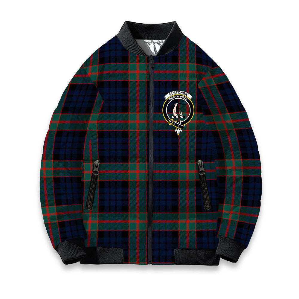 ScotsTee Shop Scottish Fletcher of Dunans Modern Crest Tartan Bomber Puffer Jacket