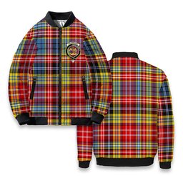 ScotsTee Shop Scottish Drummond of Strathallan Modern Crest Tartan Bomber Puffer Jacket