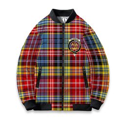 ScotsTee Shop Scottish Drummond of Strathallan Modern Crest Tartan Bomber Puffer Jacket