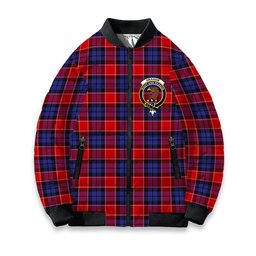 ScotsTee Shop Scottish Graham of Menteith Red Crest Tartan Bomber Puffer Jacket