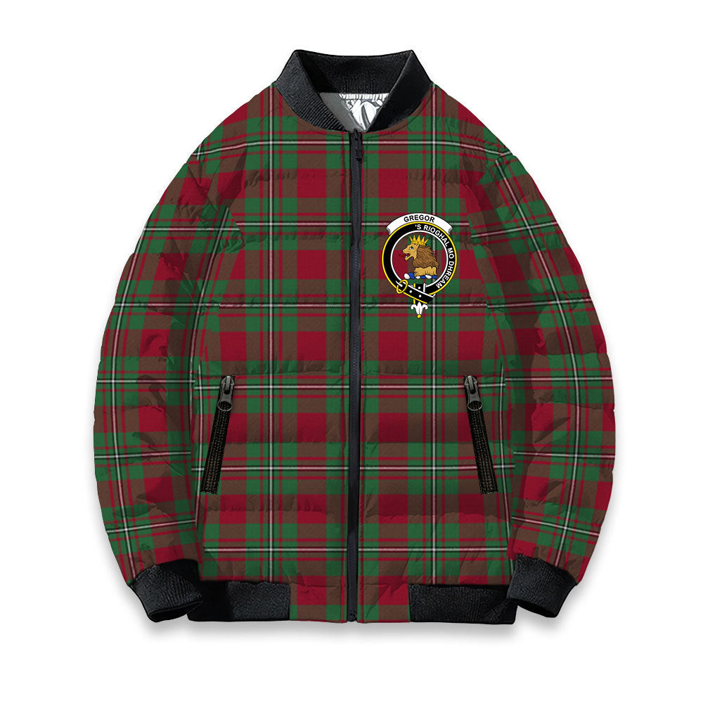 ScotsTee Shop Scottish Gregor of Cardney Modern Crest Tartan Bomber Puffer Jacket
