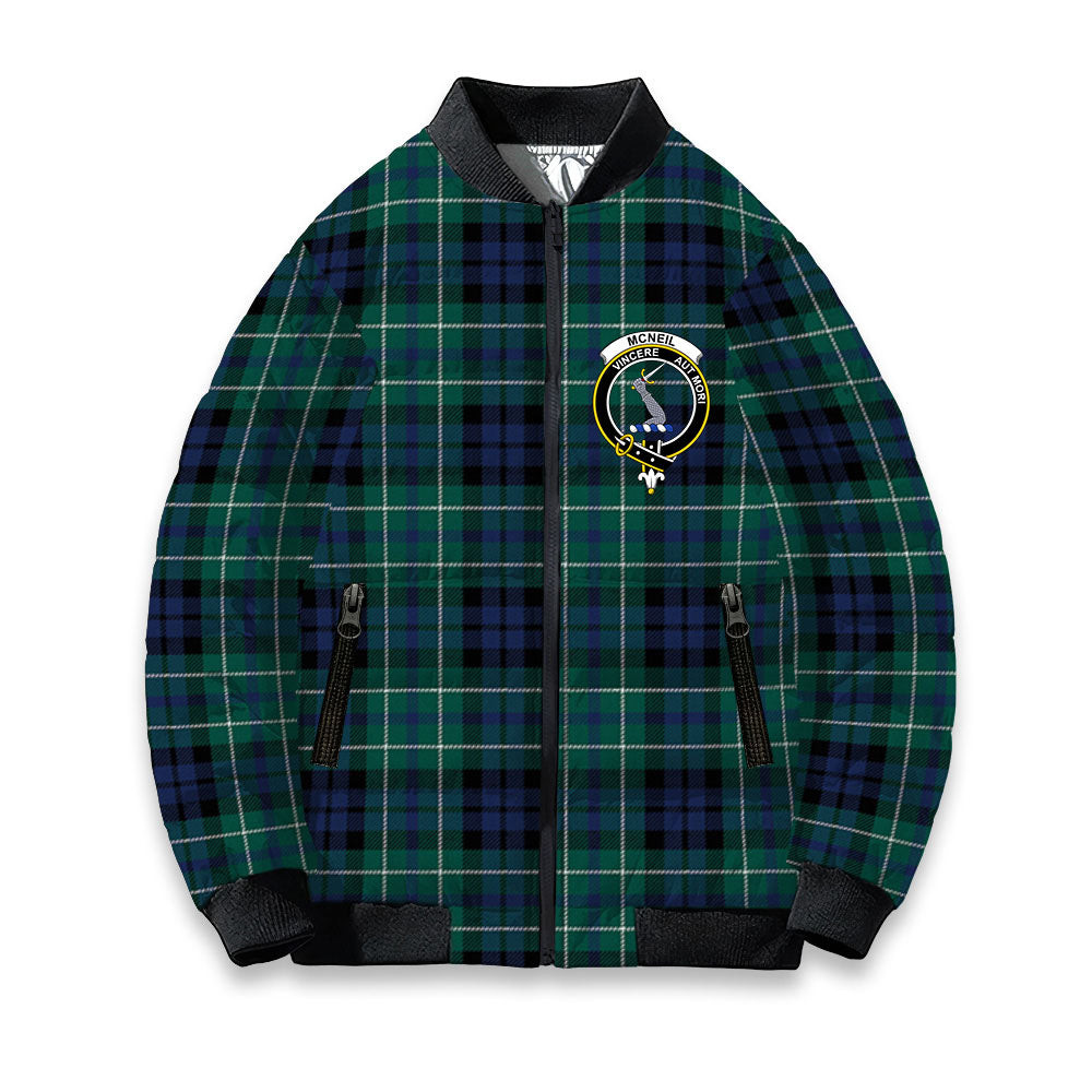 ScotsTee Shop Scottish McNeil of Colonsay Modern Crest Tartan Bomber Puffer Jacket