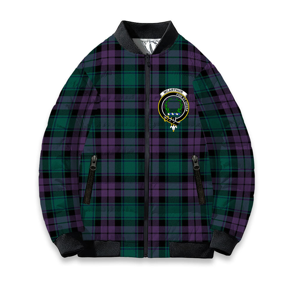 ScotsTee Shop Scottish McArthur of Milton Modern Crest Tartan Bomber Puffer Jacket