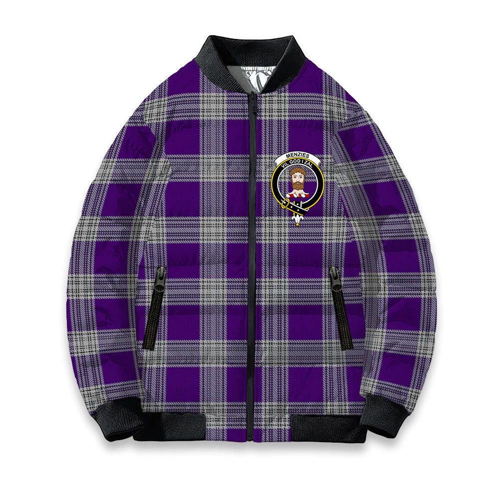 ScotsTee Shop Scottish Menzies Mauve and White Crest Tartan Bomber Puffer Jacket