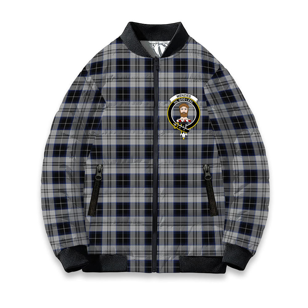 ScotsTee Shop Scottish Menzies Black Dress Crest Tartan Bomber Puffer Jacket