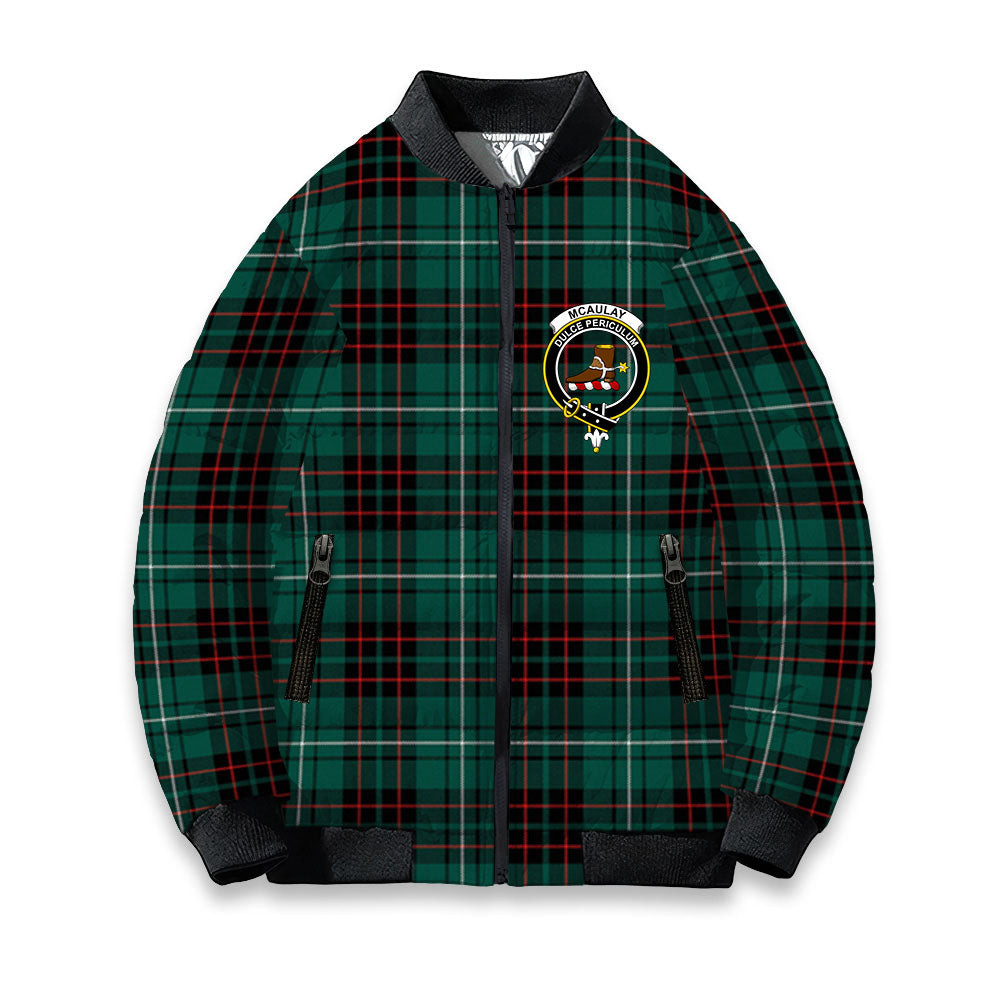 ScotsTee Shop Scottish McAulay of Lewis Modern Crest Tartan Bomber Puffer Jacket