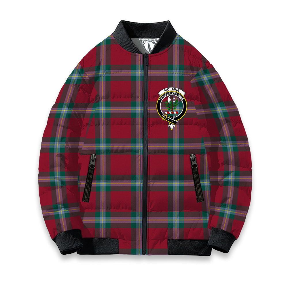 ScotsTee Shop Scottish McLaine of Loch Buie Modern Crest Tartan Bomber Puffer Jacket