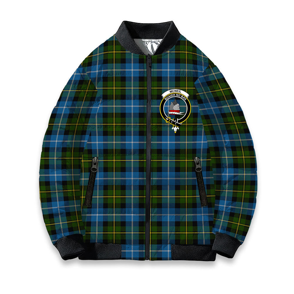 ScotsTee Shop Scottish McNeil of Barra Crest Tartan Bomber Puffer Jacket