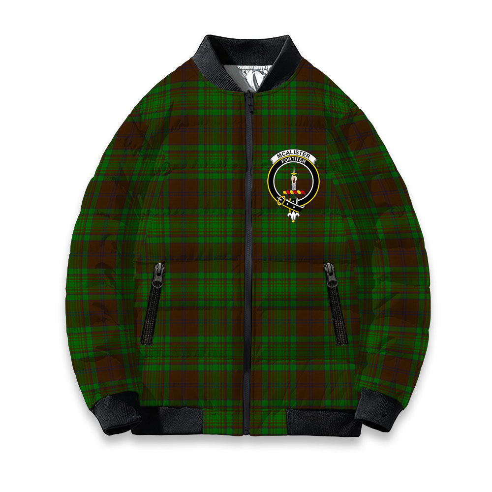 ScotsTee Shop Scottish McAlister of Glenbarr Hunting Crest Tartan Bomber Puffer Jacket