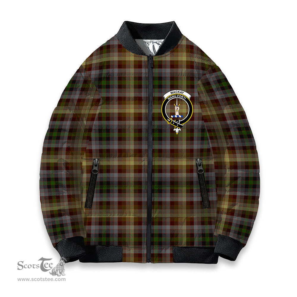 ScotsTee Shop Scottish MacKay of Strathnaver Crest Tartan Bomber Puffer Jacket