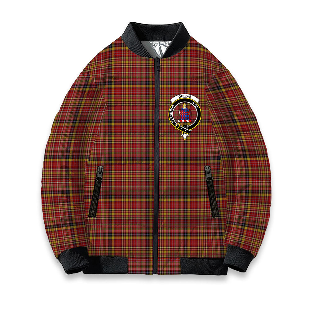 ScotsTee Shop Scottish Ogilvie (Ogilvy) of Strathallan Crest Tartan Bomber Puffer Jacket
