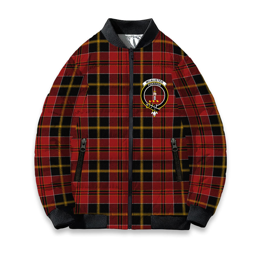 ScotsTee Shop Scottish McAlister of Skye Crest Tartan Bomber Puffer Jacket