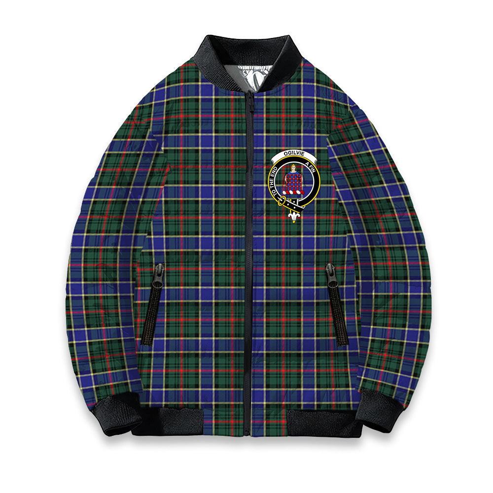ScotsTee Shop Scottish Ogilvie (Ogilvy) Hunting Modern Crest Tartan Bomber Puffer Jacket