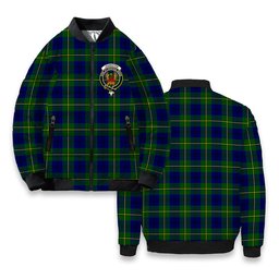 ScotsTee Shop Scottish Johnston of Caskieben Modern Crest Tartan Bomber Puffer Jacket