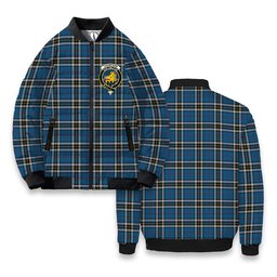ScotsTee Shop Scottish Thompson Society Dress Blue Crest Tartan Bomber Puffer Jacket