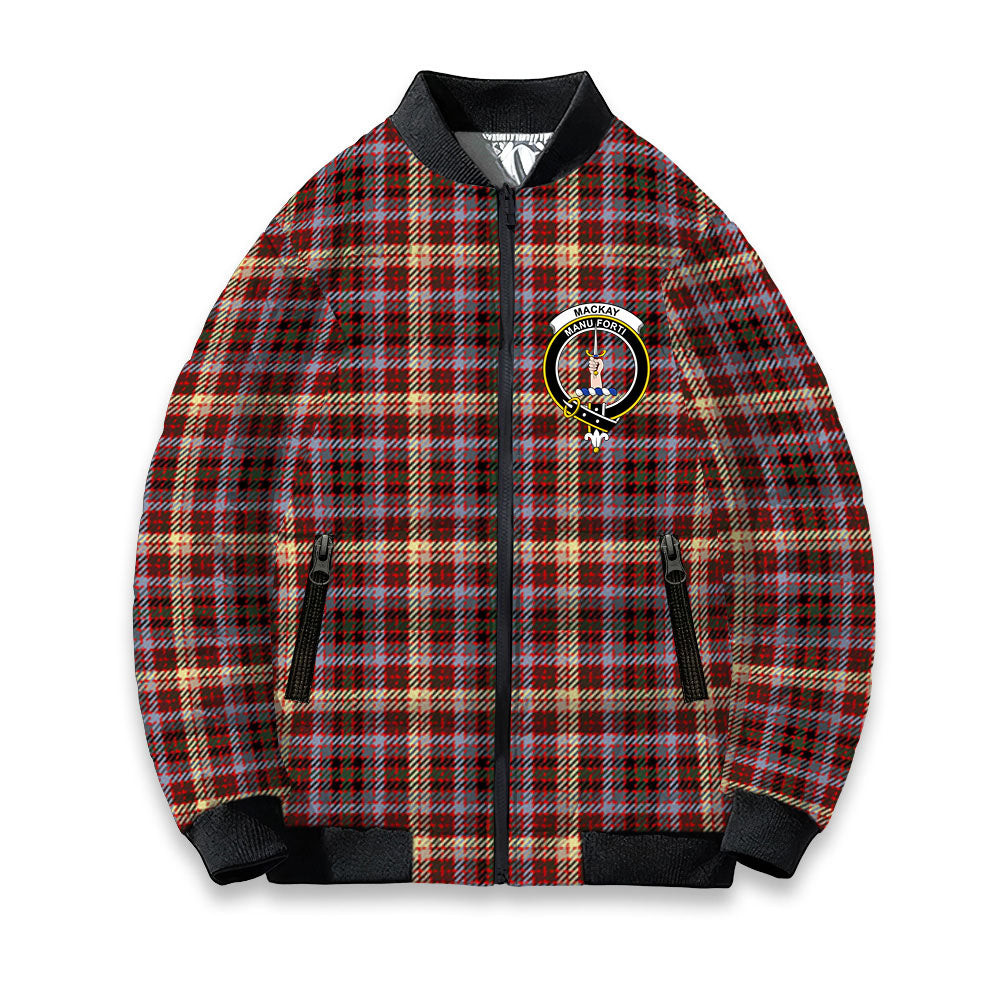 ScotsTee Shop Scottish MacKay of Strathnaver Modern Crest Tartan Bomber Puffer Jacket