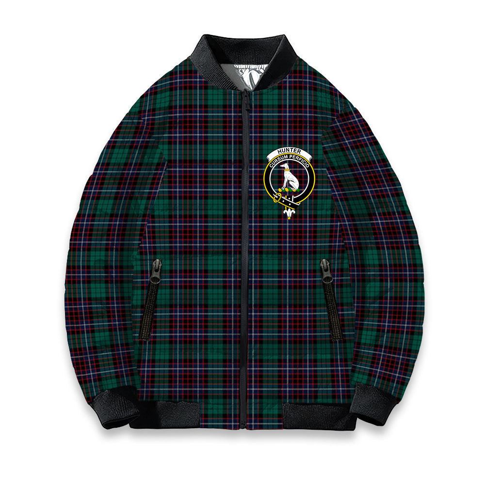 ScotsTee Shop Scottish Hunter of Peebleshire Modern Crest Tartan Bomber Puffer Jacket