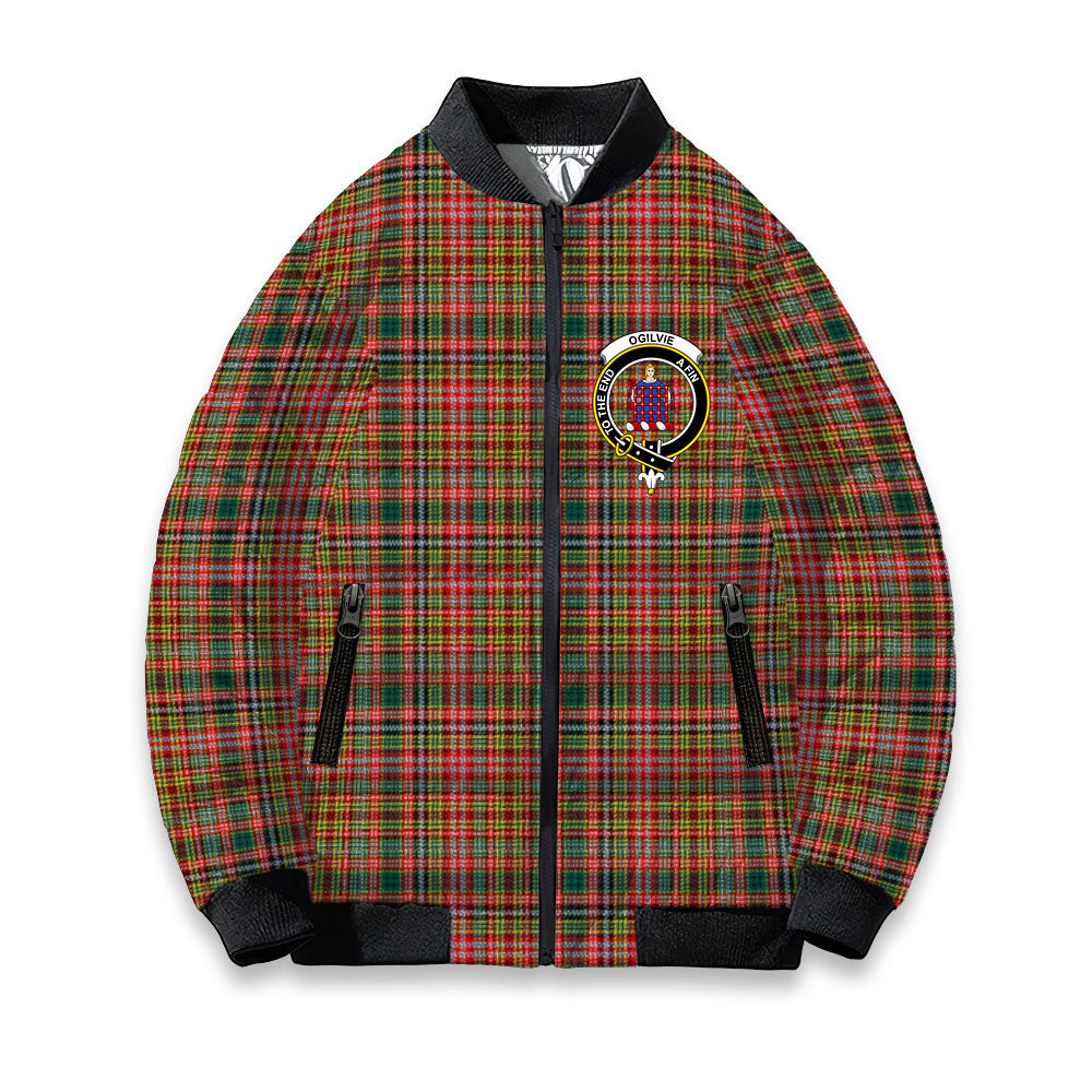 ScotsTee Shop Scottish Ogilvie (Ogilvy) of Strathallan Modern Crest Tartan Bomber Puffer Jacket