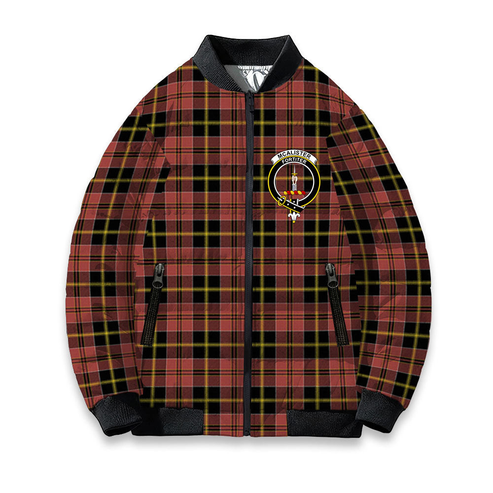 ScotsTee Shop Scottish McAlister of Skye Ancient Crest Tartan Bomber Puffer Jacket