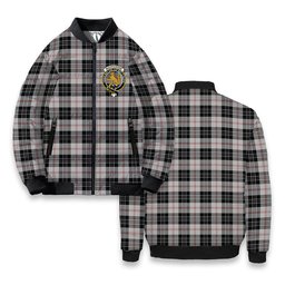 ScotsTee Shop Scottish MacPherson of Cluny Black and White Crest Tartan Bomber Puffer Jacket