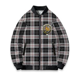ScotsTee Shop Scottish MacPherson of Cluny Black and White Crest Tartan Bomber Puffer Jacket