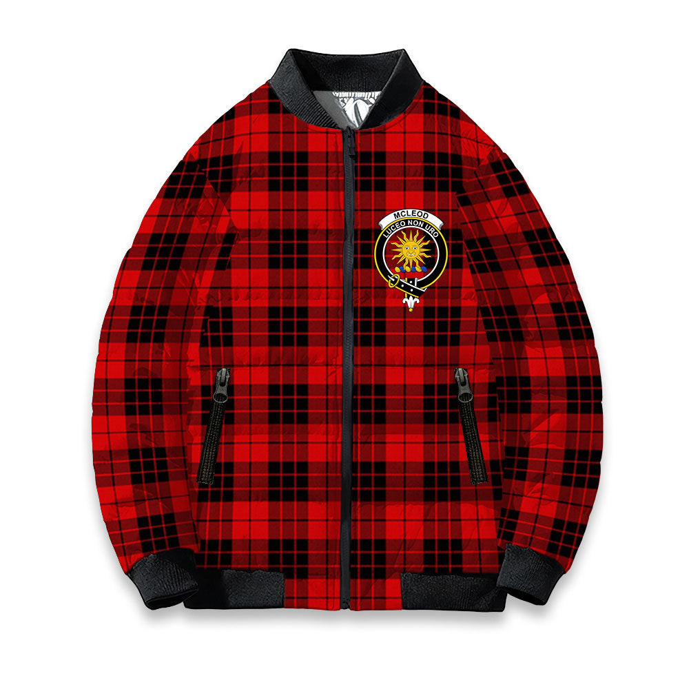 ScotsTee Shop Scottish McLeod of Raasay Modern Crest Tartan Bomber Puffer Jacket