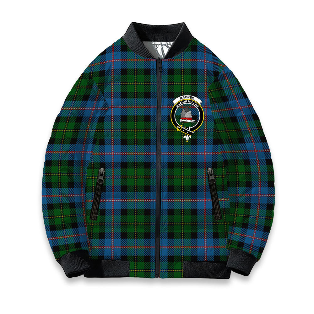 ScotsTee Shop Scottish MacNeil of Barra Chief Crest Tartan Bomber Puffer Jacket