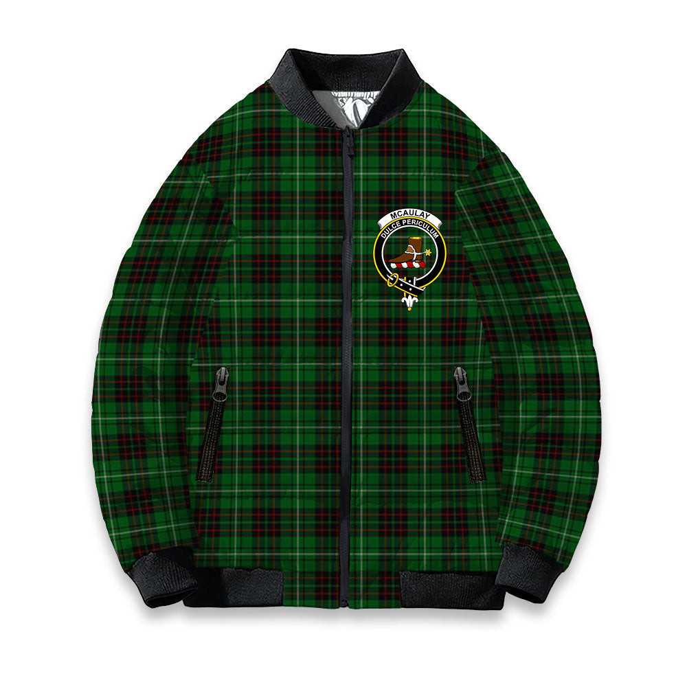 ScotsTee Shop Scottish McAulay of Lewis Crest Tartan Bomber Puffer Jacket