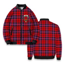 ScotsTee Shop Scottish Kelly of Sleat Red Modern Crest Tartan Bomber Puffer Jacket