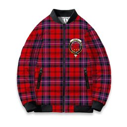 ScotsTee Shop Scottish Kelly of Sleat Red Modern Crest Tartan Bomber Puffer Jacket